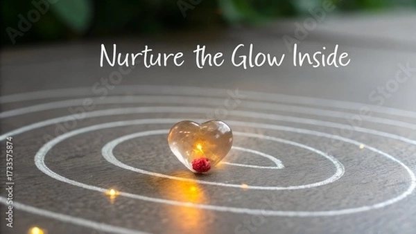 Fototapeta Heart shaped candle with radiant light on a textured surface