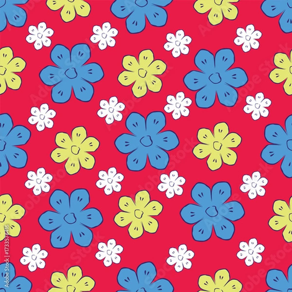 Fototapeta Colorful hibiscus flower with tropical leaf seamless pattern design for summer holidays background
