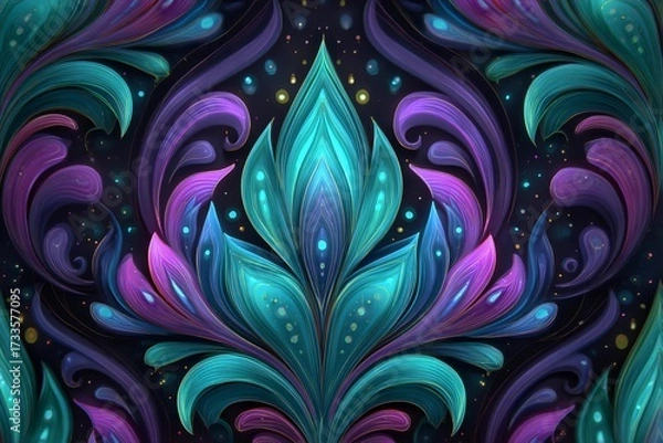 Obraz Vibrant Swirls of Neon Turquoise and Purple Create a Mesmerizing Art Piece Generative AI