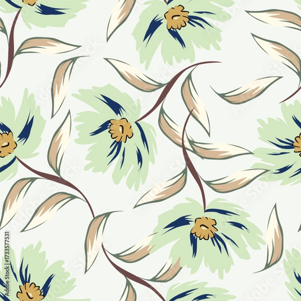 Obraz Colorful hibiscus flower with tropical leaf seamless pattern design for summer holidays background
