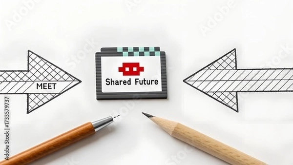 Fototapeta Shared Future concept illustrated with a game cartridge and tools
