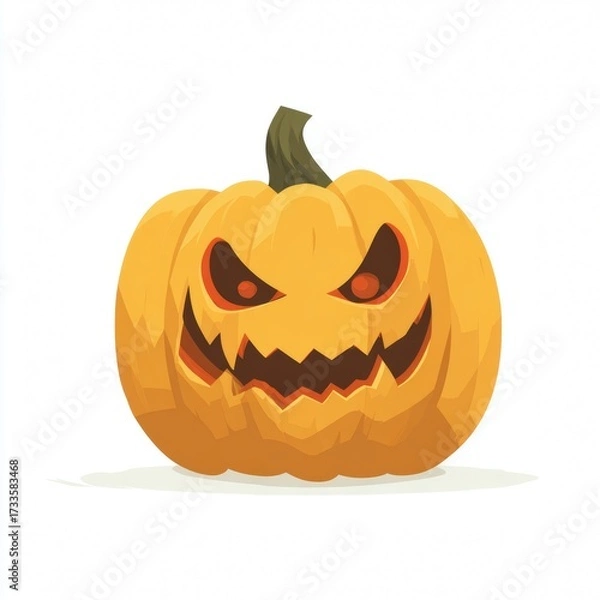 Fototapeta A menacing jack-o'-lantern, carved with a sinister expression and glowing red eyes