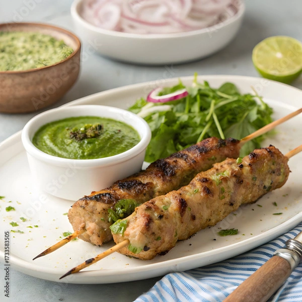 Fototapeta seekh kabab made with minced chicken or mutton kee