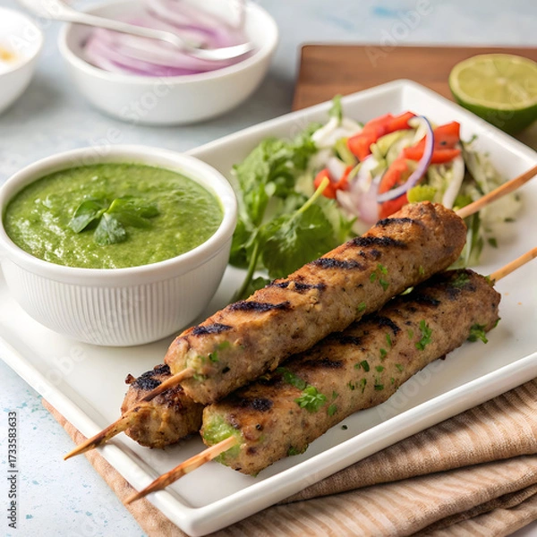 Fototapeta seekh kabab made with minced chicken or mutton kee
