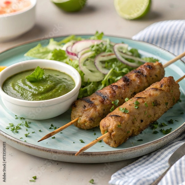 Fototapeta seekh kabab made with minced chicken or mutton kee