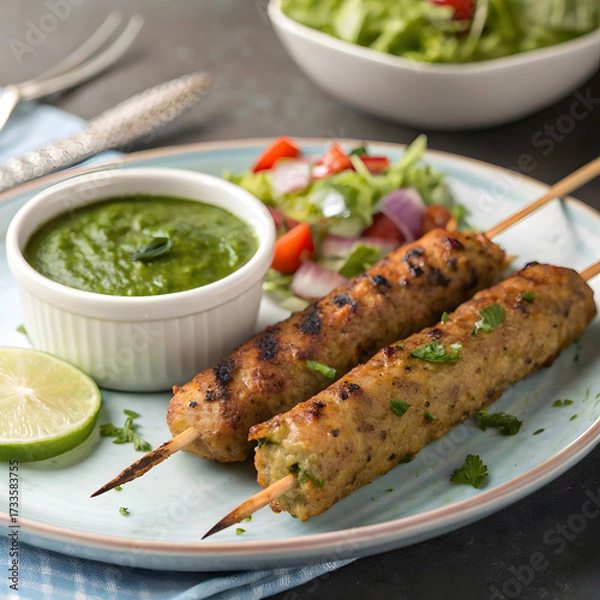 Fototapeta seekh kabab made with minced chicken or mutton kee