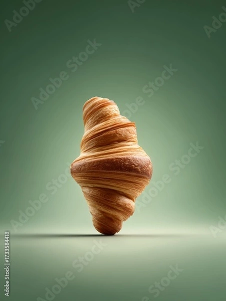 Fototapeta minimalistic croissant standing vertically on a green background