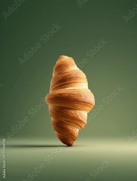 Fototapeta minimalistic croissant standing vertically on a green background