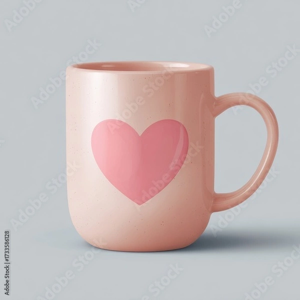 Fototapeta A pink mug with a heart design against a simple background, perfect for your favorite beverage