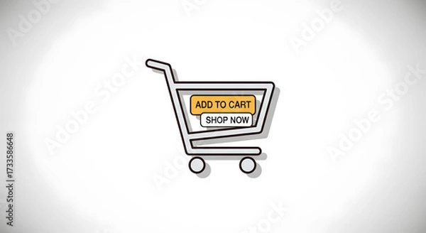 Fototapeta E-commerce Shopping Cart Icon with "Add to Cart" and "Shop Now" Buttons