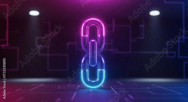 Fototapeta Neon Chain Link: Futuristic Tech Connection