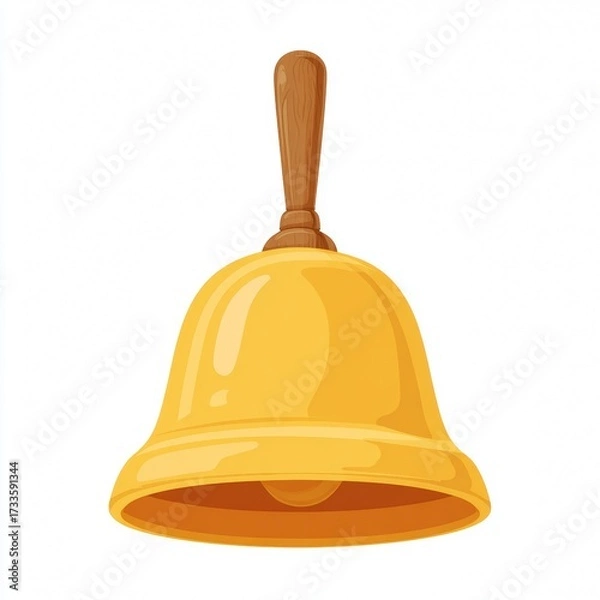 Fototapeta A shiny gold bell with a wooden handle, traditionally used to signal an event