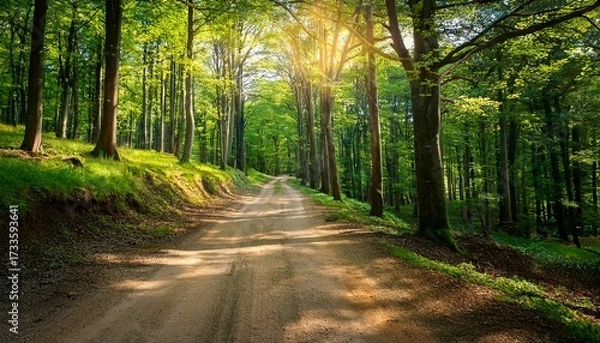 Fototapeta Ground Road In A Forest Beautiful Nature And Many Green Trees