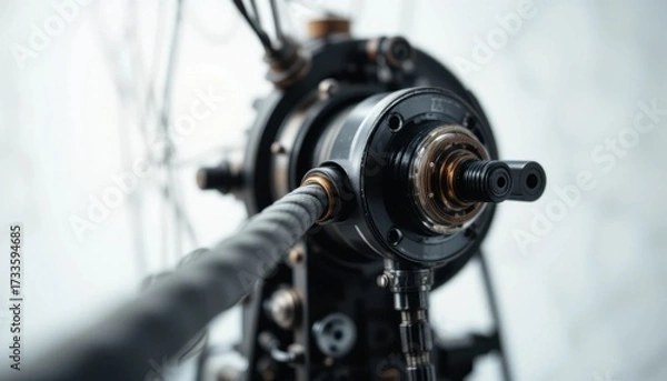 Fototapeta A close-up shot of the intricate details of a cable machine, highlighted by soft studio light, pure white background.