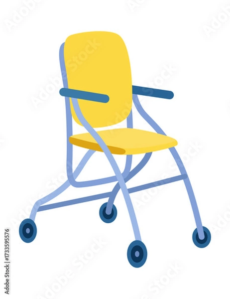 Obraz A Bright Yellow High Chair featuring Wheels designed specifically for Toddlers