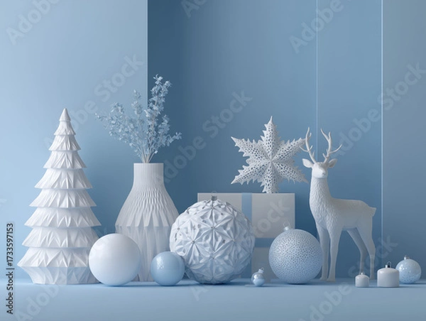 Fototapeta 淡い青色のクリスマスの飾り