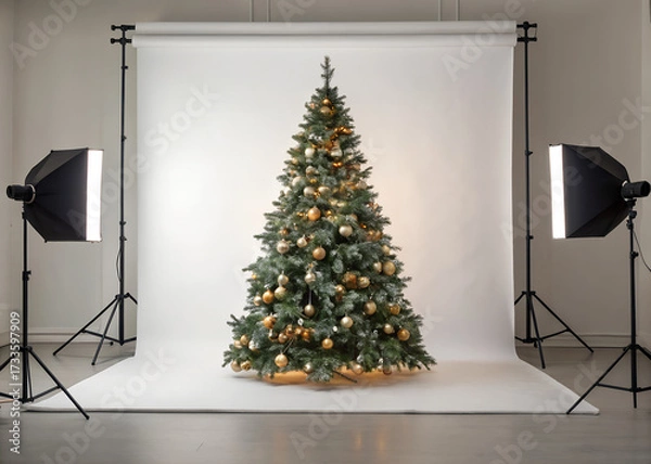 Fototapeta Christmas Tree in a studio on a white background