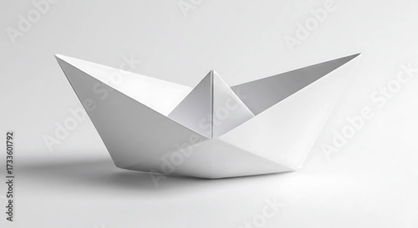Fototapeta A simple white paper boat with clean folds, minimal and nostalgic, isolated on white.