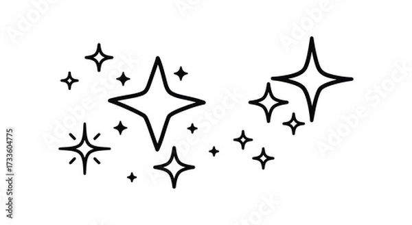 Fototapeta Simple black and white illustration of stars and sparkle elements