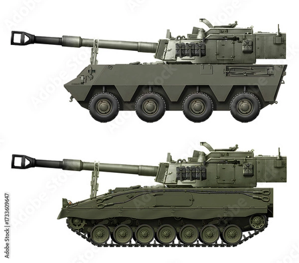 Fototapeta A collection of Spanish self-propelled howitzer concepts (top: Pegaso 300 SPH, bottom: Pizzaro-155 SPH). Individual images, in full size, can be found in the portfolio or by name in the site search