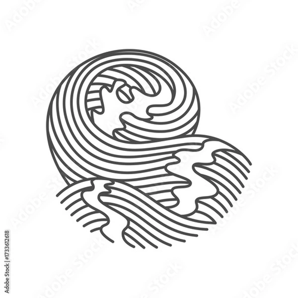 Obraz Oriental waves icon japan. Stylized ocean wave curl, japan style tsunami, sea swirl graphic. Oceanic water asian decorative ornamental splashes element. Sea wave line art vector illustration