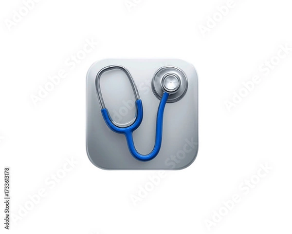 Obraz Medical stethoscope icon on a square button isolated on transparent background 