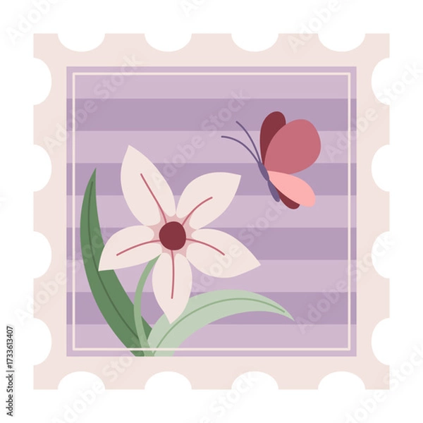 Obraz Postage stamp, icon. Hand drawn design, concept of travel. Retro postcard stickers, flat color vector illustration isolated on background
