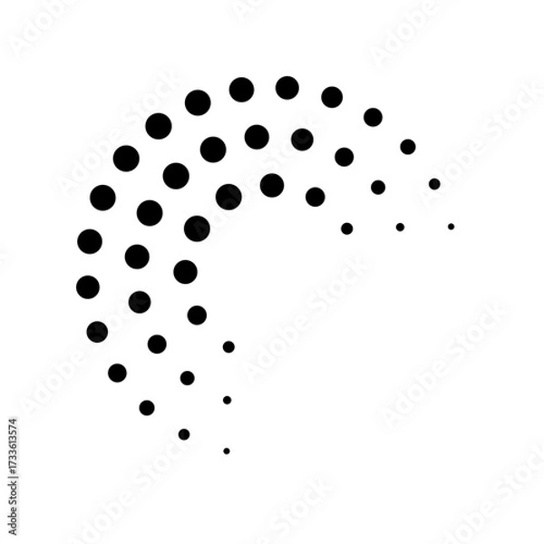 Obraz Halftone dotted speed lines circle. Geometric art in circle form. Round swirl movement symbol. Halftone circular dotted frame. Vector design element