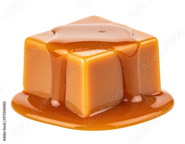 Obraz Square caramel candy with flowing caramel sauce, close up, isolated