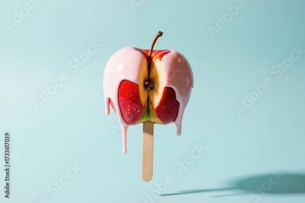 Fototapeta an apple with a melted ice cream on top