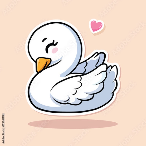 Fototapeta Cute cartoon illustration of a smiling goose on an orange background