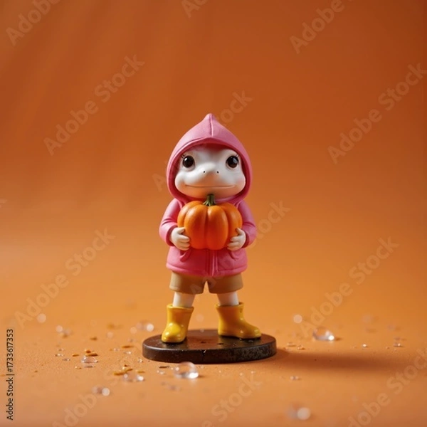 Fototapeta a toy figurine of a little girl holding a pumpkin