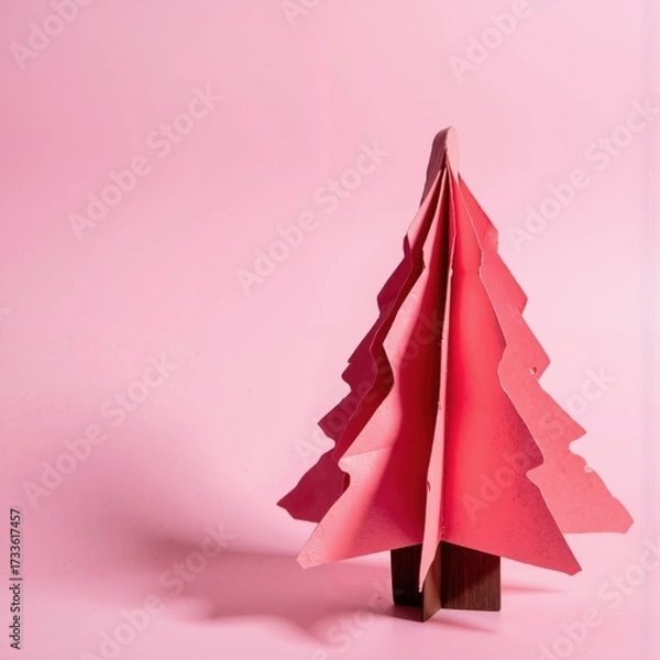 Fototapeta a pink paper christmas tree on a pink background