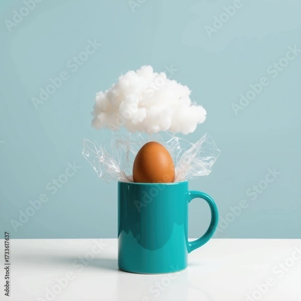 Fototapeta egg in a teacup with a cloud