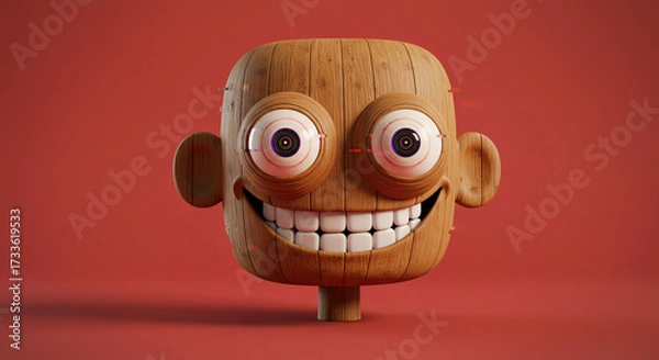 Obraz Wooden head cartoon character smiling with big eyes