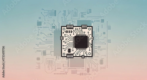 Fototapeta Microchip Circuit Design on Gradient Background