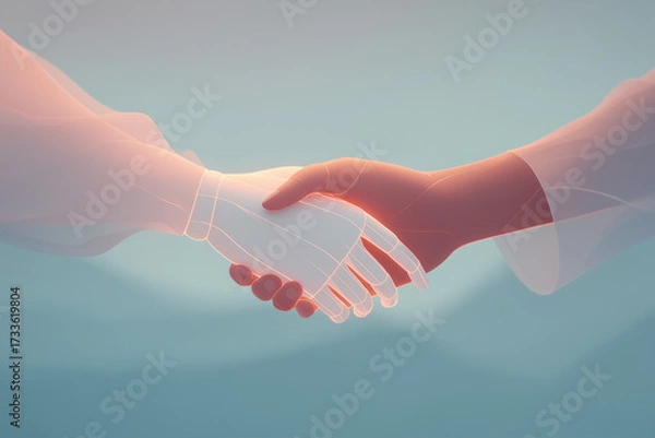 Fototapeta Handshake of Light Between Human and Robot