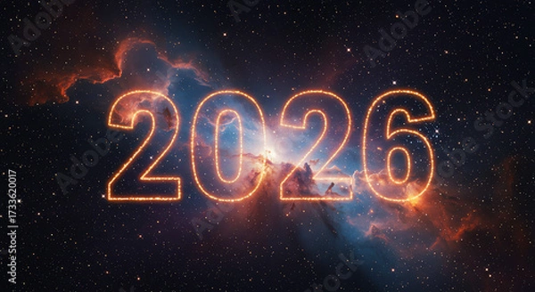 Obraz Year 2026 against cosmic backdrop