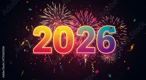 Obraz Year 2026 with fireworks and confetti celebration