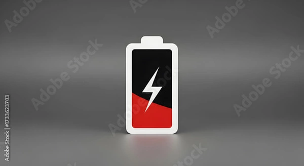 Fototapeta Low Battery: Depleted Energy Icon on Gray