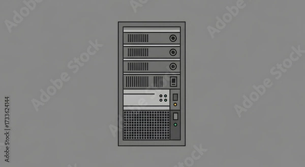 Fototapeta Simple Computer Tower Illustration on Gray Background