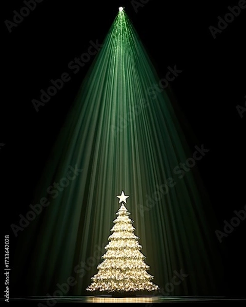 Obraz Illuminated tree with star, spotlight shines from above