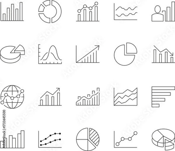 Fototapeta Collection of modern line icons representing various statistical concepts and data analysis