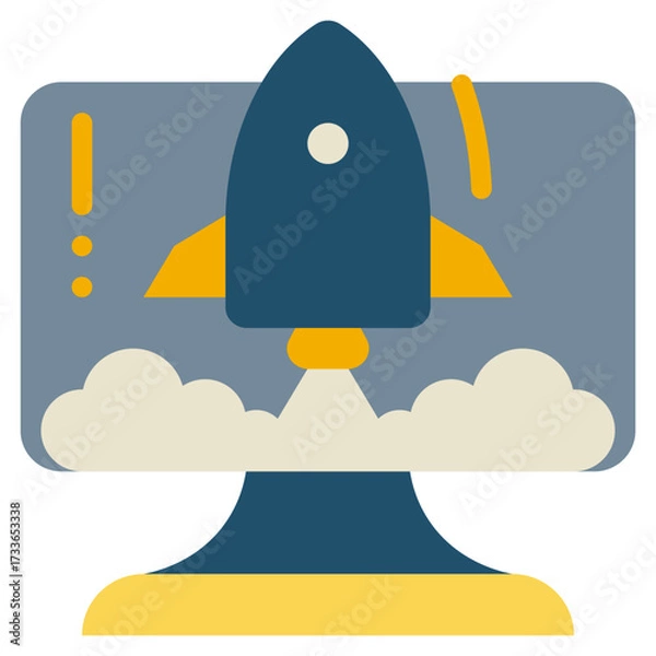 Fototapeta startup rocket flying growth system flat style icon