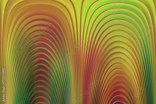 Fototapeta Abstract wavy pattern yellow, green, red a symmetrical, organic, visually striking design