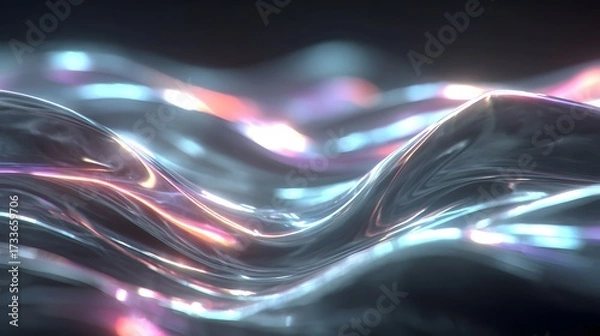 Fototapeta Abstract wavy reflections of light create a dynamic and fluid visual texture on a dark surface, resembling glowing energetic ripples.
