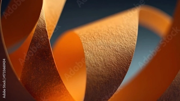 Fototapeta Abstract composition of folded orange ribbon paper with dramatic, cinematic lighting creating a smooth, flowing form.