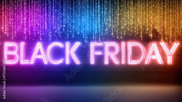 Fototapeta Black Friday Neon Sign: A vibrant neon sign illuminated with colorful lights, a perfect visual to capture the excitement and anticipation associated with the biggest shopping day of the year.