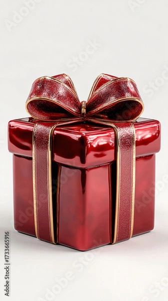 Fototapeta Photorealistic Red Gift Box with Bow on White Surface for Valentine's Day