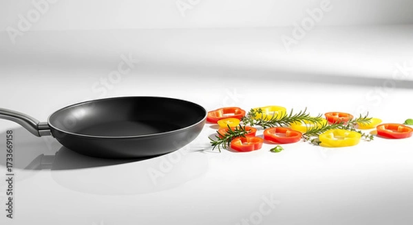 Fototapeta red frying pan with a pan